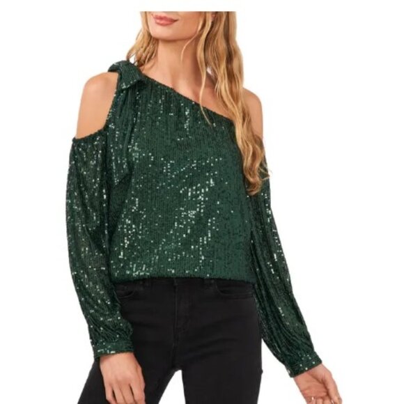 CeCe Women's Sequin Party Sparkly Glitter Long Sleeve Off Shoulder Top S,M,L. - Picture 1 of 7